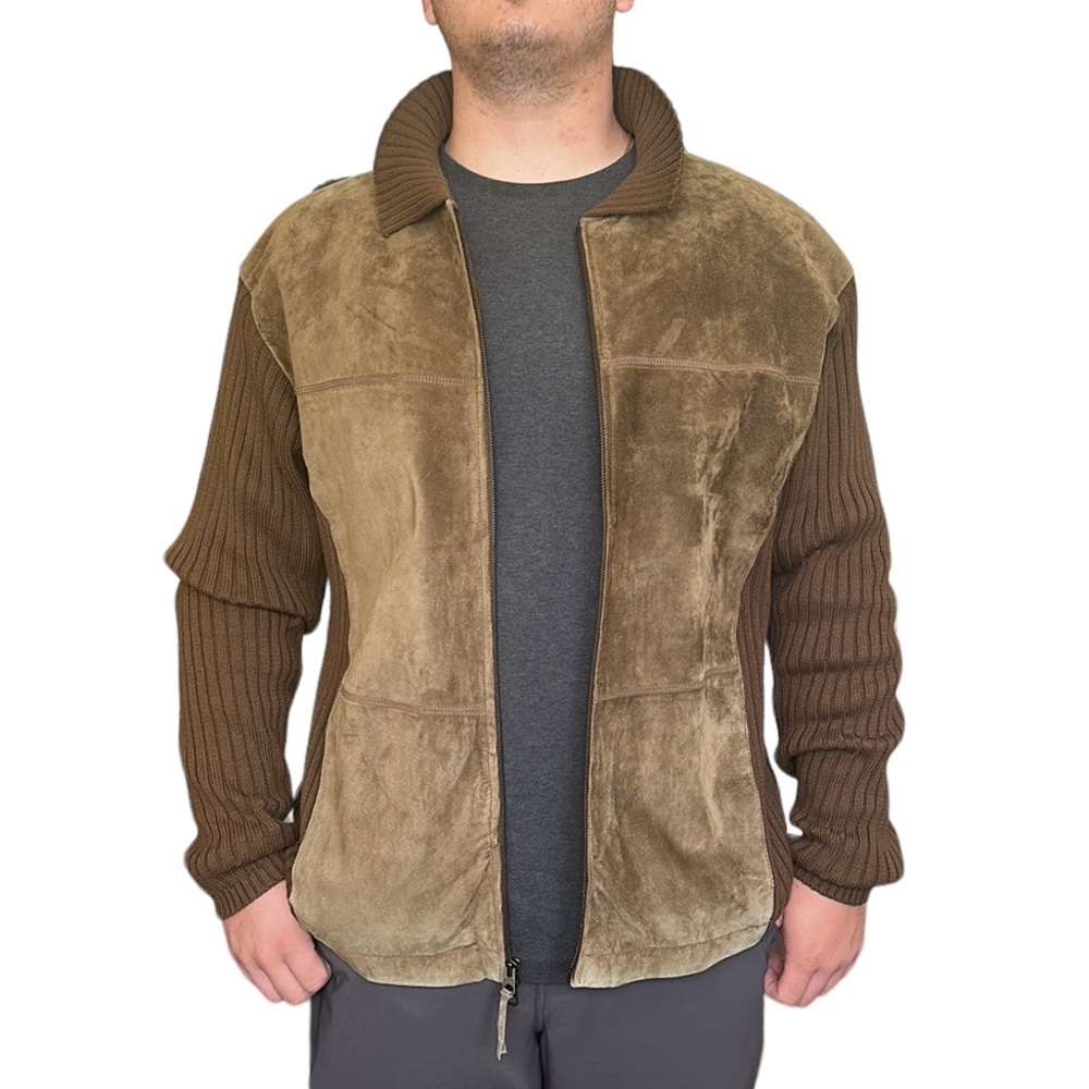Cubavera Men's Tan Suede and Knit Zip Up Jacket size XL